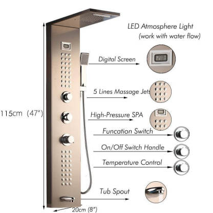 Elegant Digital Massage System Digital Led Panel Shower Sets
