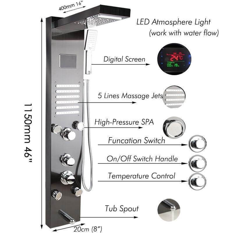 Elegant Digital Massage System Digital Led Panel Shower Sets