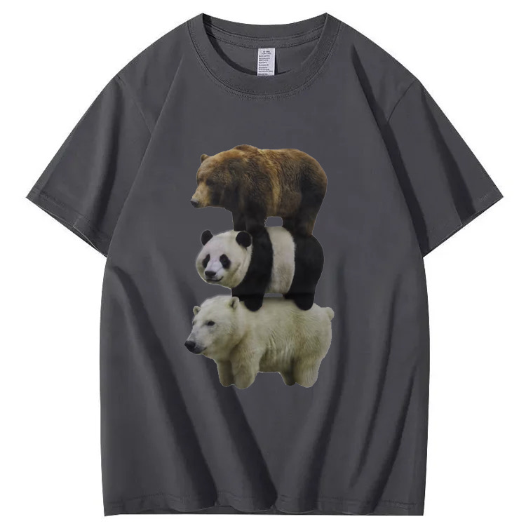 Adorable Three Bears Combo! Cartoon Print T-shirts Featuring Brown Bear, Panda, and Polar Bear