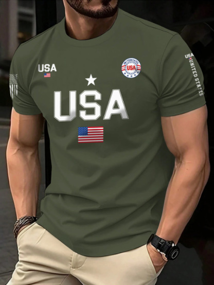 Men's American flag print crew neck T-shirt