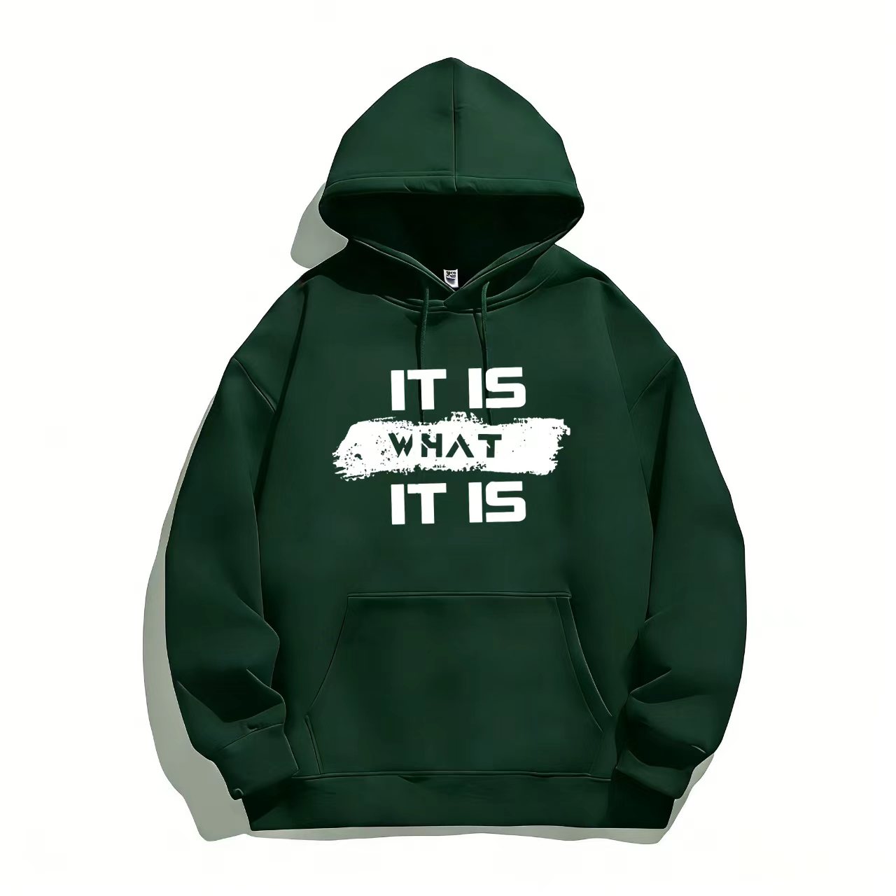 "Men's Black Hoodie with 'IT IS WHAT IT IS' Bold Text Design"