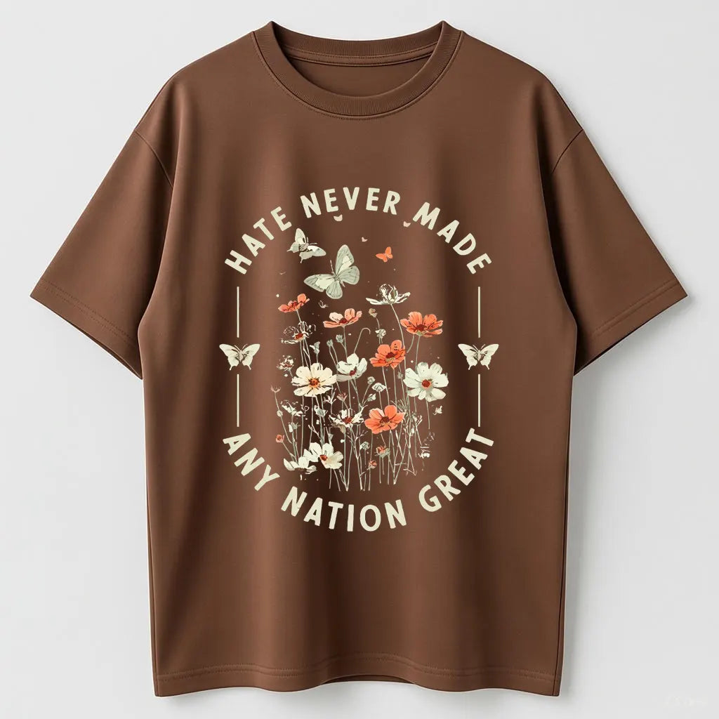 Hate Never Made Any Nation Great Peace Floral Organic Cotton Unisex T-Shirt
