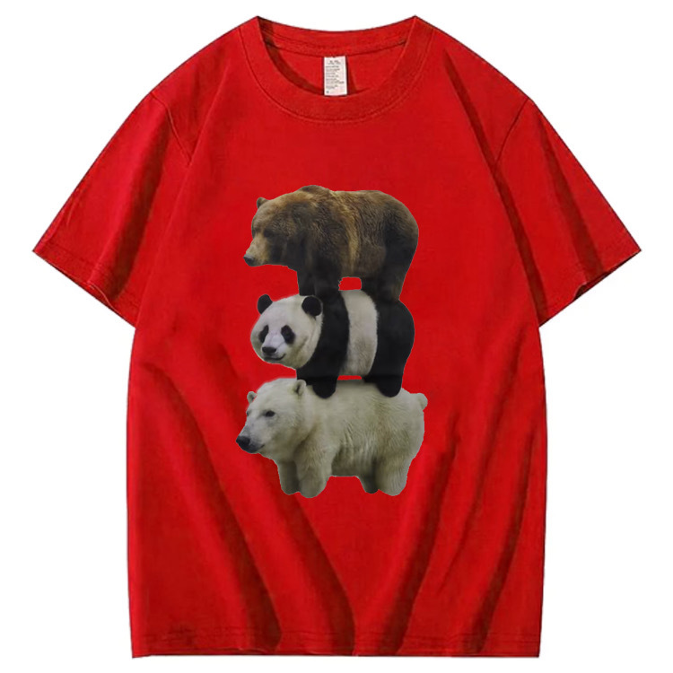 Adorable Three Bears Combo! Cartoon Print T-shirts Featuring Brown Bear, Panda, and Polar Bear