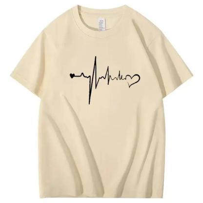 Heartbeat and Heart Line Minimalist Short-Sleeve T-Shirt