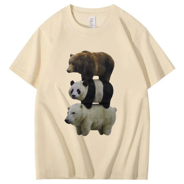 Adorable Three Bears Combo! Cartoon Print T-shirts Featuring Brown Bear, Panda, and Polar Bear
