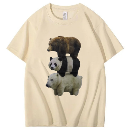 Adorable Three Bears Combo! Cartoon Print T-shirts Featuring Brown Bear, Panda, and Polar Bear