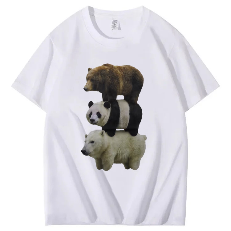 Adorable Three Bears Combo! Cartoon Print T-shirts Featuring Brown Bear, Panda, and Polar Bear