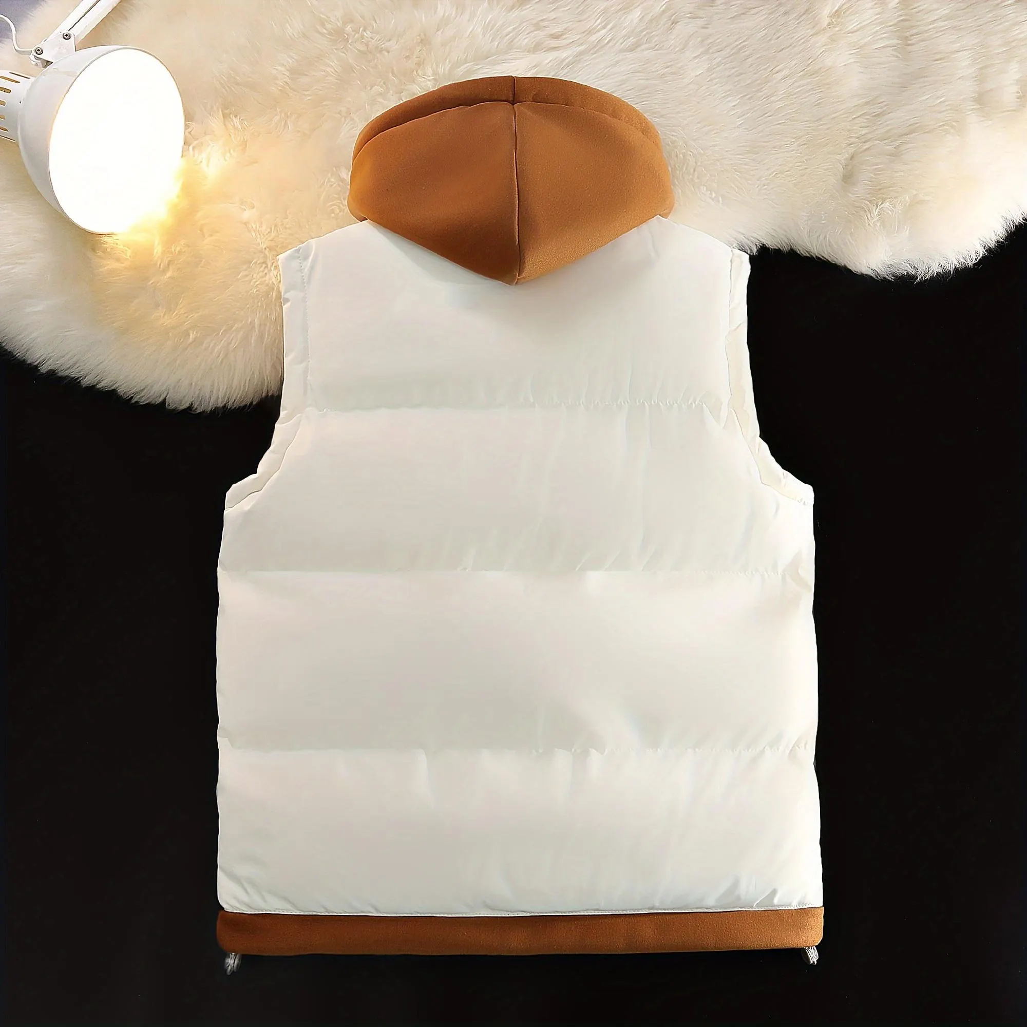 Men’s tops, couples’ hooded thermal vest — fashionable two-piece design, unisex outerwear, men’s and women’s matching vests, thickened polyester fiber material, slim fit, foldable, outdoor casual warmth, machine washable, formal vest, beige, ivory white,s Men’s tops, couples’ hooded thermal vest — fashionable two-piece design, unisex outerwear, men’s and women’s matching vests, thickened polyester fiber material, slim fit, foldable, outdoor casual warmth, machine washable, formal vest, beige, ivory white,s