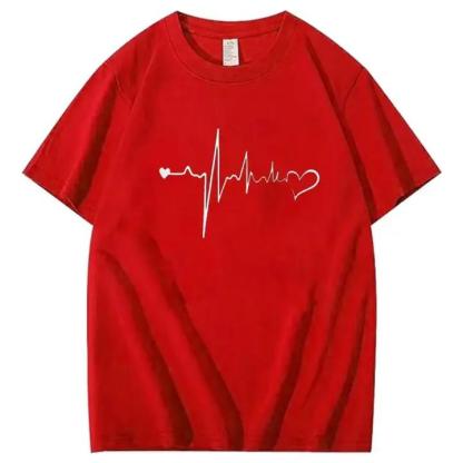 Heartbeat and Heart Line Minimalist Short-Sleeve T-Shirt