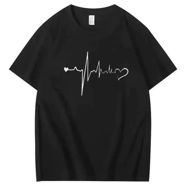 Heartbeat and Heart Line Minimalist Short-Sleeve T-Shirt