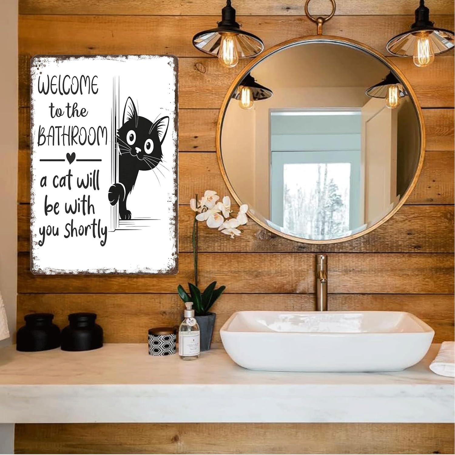 Vintage Black & White Cat Wall Art Plaque - "Welcome To The Bathroom" Funny Metal Sign, Home Decor Products, Vintage Plaque Decor, Animal Character Home Signs, 8x12in Retro Restroom Accent, Fun Gift Idea,sohochic Vintage Black & White Cat Wall Art Plaque - "Welcome To The Bathroom" Funny Metal Sign, Home Decor Products, Vintage Plaque Decor, Animal Character Home Signs, 8x12in Retro Restroom Accent, Fun Gift Idea,sohochic