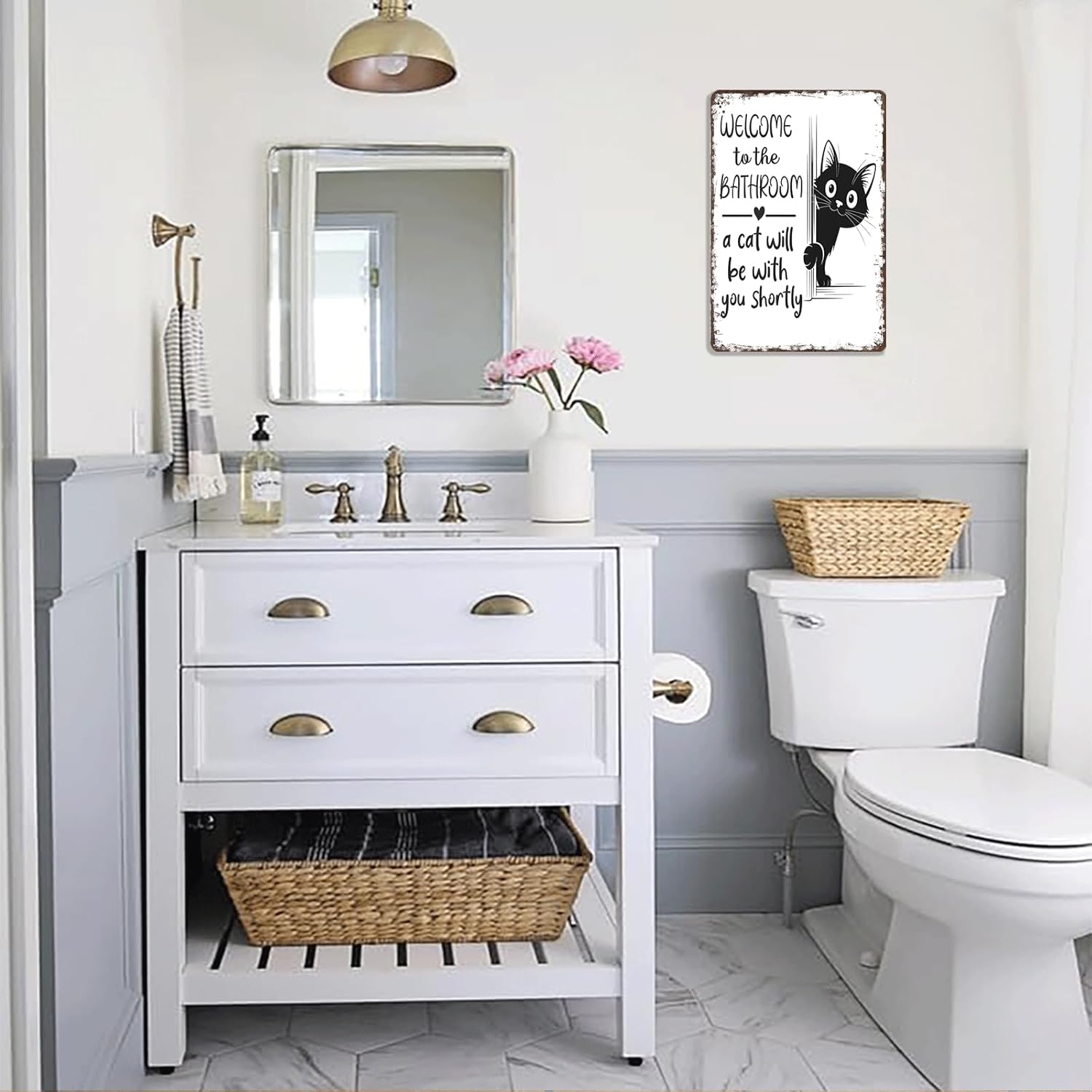 Vintage Black & White Cat Wall Art Plaque - "Welcome To The Bathroom" Funny Metal Sign, Home Decor Products, Vintage Plaque Decor, Animal Character Home Signs, 8x12in Retro Restroom Accent, Fun Gift Idea,sohochic Vintage Black & White Cat Wall Art Plaque - "Welcome To The Bathroom" Funny Metal Sign, Home Decor Products, Vintage Plaque Decor, Animal Character Home Signs, 8x12in Retro Restroom Accent, Fun Gift Idea,sohochic