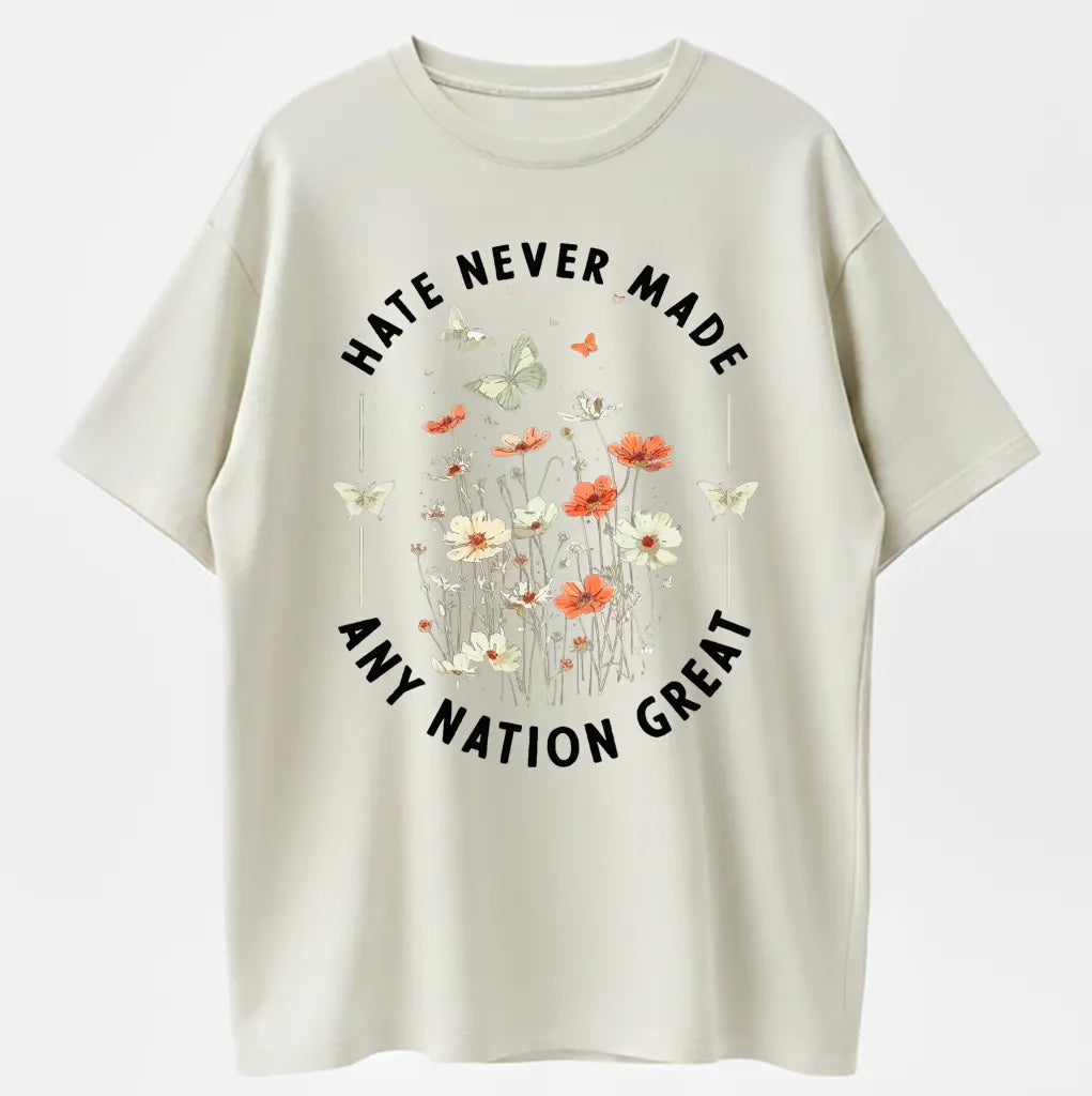 Hate Never Made Any Nation Great Peace Floral Organic Cotton Unisex T-Shirt