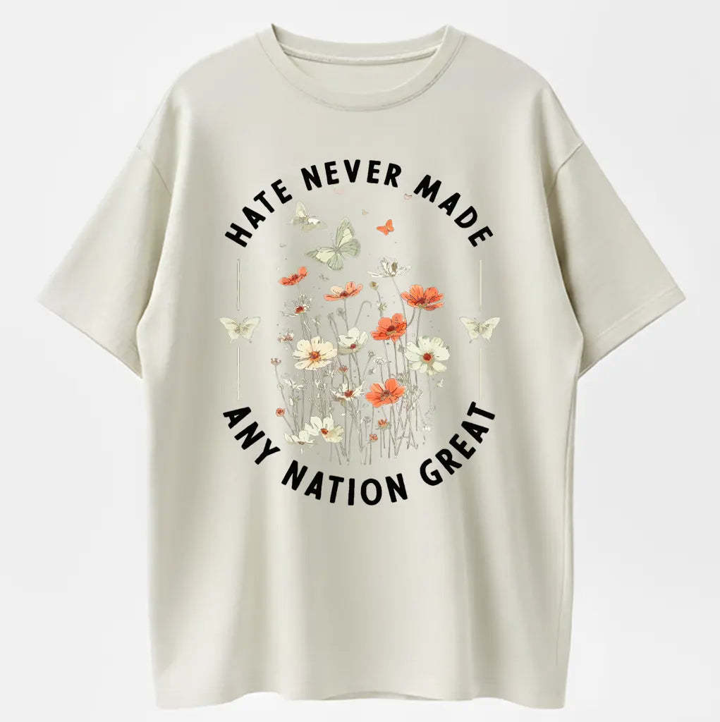 Hate Never Made Any Nation Great Peace Floral Organic Cotton Unisex T-Shirt