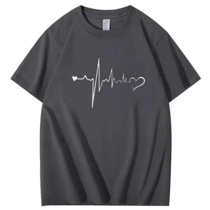 Heartbeat and Heart Line Minimalist Short-Sleeve T-Shirt