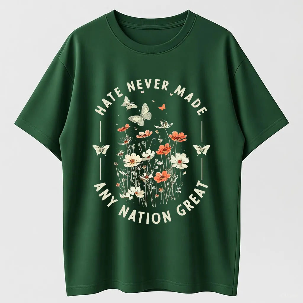 Hate Never Made Any Nation Great Peace Floral Organic Cotton Unisex T-Shirt