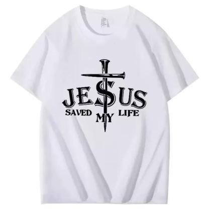 "Jesus Saved My Life" Cross-themed Short-Sleeve T-Shirt