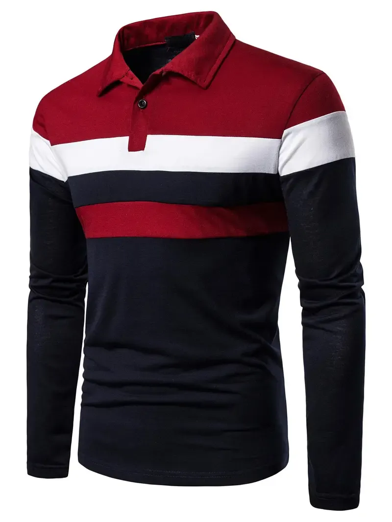 Men's Patchwork Print Long Sleeve Polo Shirt, Polo Style Regular Fit Casual Button Front Collared Top for Fall & Winter, Men's Clothes for Daily Wear, Fabric, Menswear, Casual Polo Shirts, Buttoned Polo Shirt Men's Patchwork Print Long Sleeve Polo Shirt, Polo Style Regular Fit Casual Button Front Collared Top for Fall & Winter, Men's Clothes for Daily Wear, Fabric, Menswear, Casual Polo Shirts, Buttoned Polo Shirt
