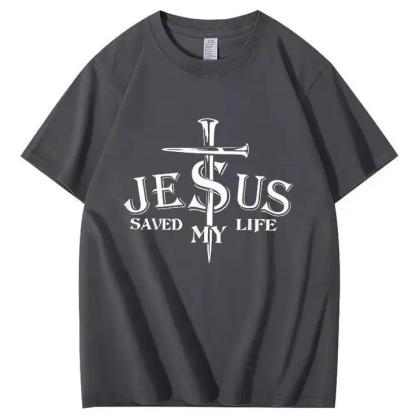 "Jesus Saved My Life" Cross-themed Short-Sleeve T-Shirt