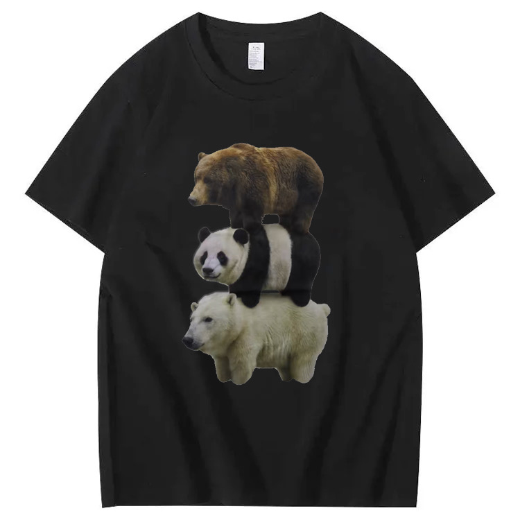 Adorable Three Bears Combo! Cartoon Print T-shirts Featuring Brown Bear, Panda, and Polar Bear