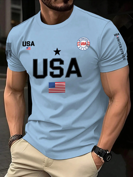 Men's American flag print crew neck T-shirt