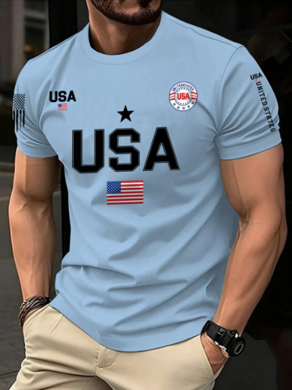Men's American flag print crew neck T-shirt
