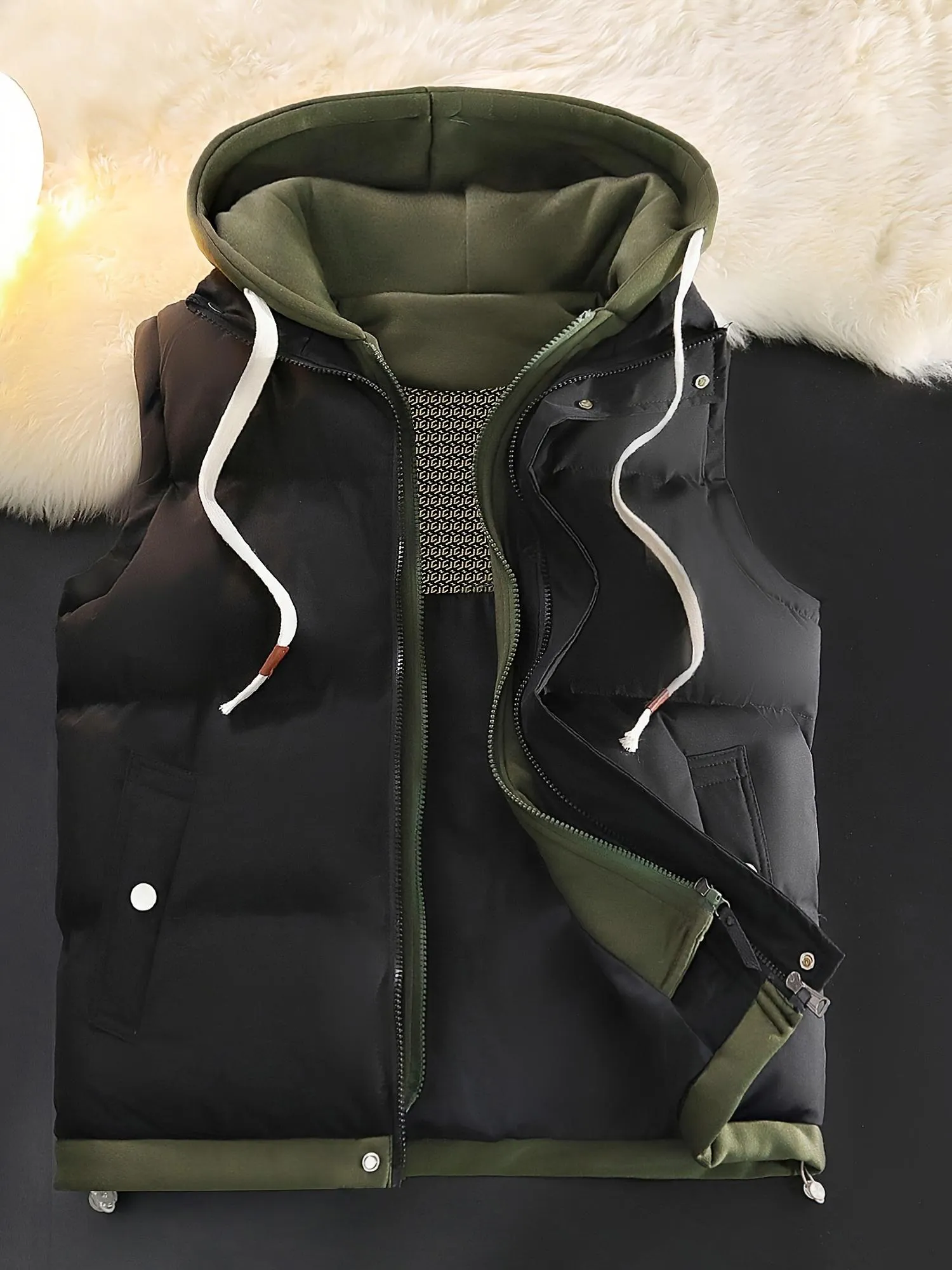 Men’s tops, couples’ hooded thermal vest — fashionable two-piece design, unisex outerwear, men’s and women’s matching vests, thickened polyester fiber material, slim fit, foldable, outdoor casual warmth, machine washable, formal vest, beige, ivory white,s Men’s tops, couples’ hooded thermal vest — fashionable two-piece design, unisex outerwear, men’s and women’s matching vests, thickened polyester fiber material, slim fit, foldable, outdoor casual warmth, machine washable, formal vest, beige, ivory white,s