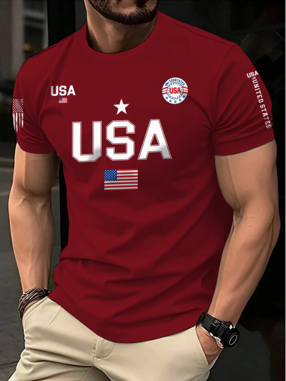 Men's American flag print crew neck T-shirt