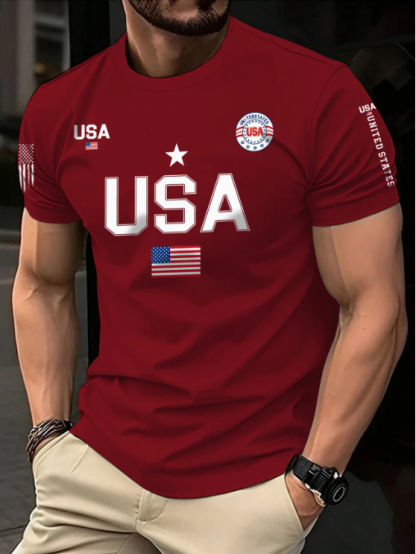 Men's American flag print crew neck T-shirt