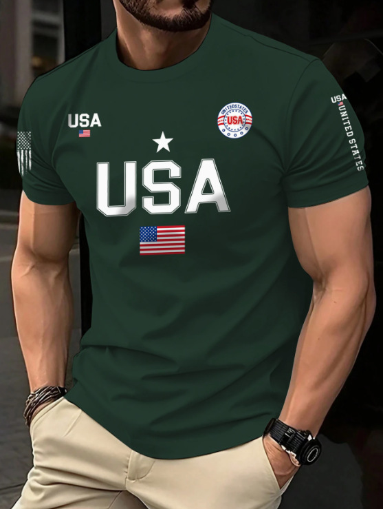 Men's American flag print crew neck T-shirt
