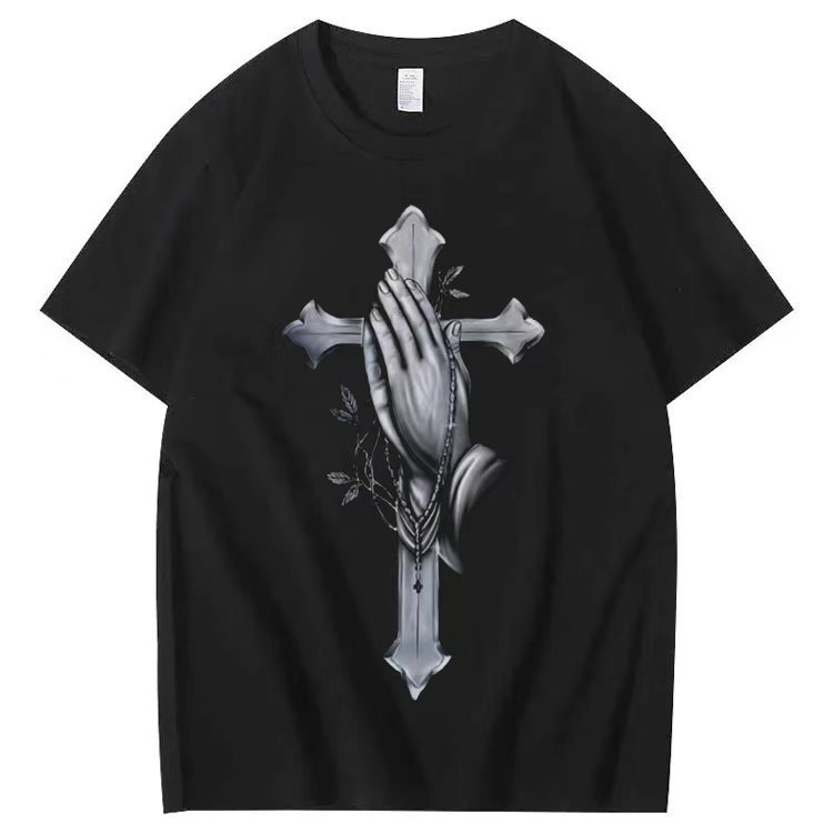 "Praying Hands Cross" Short-Sleeved T-shirt
