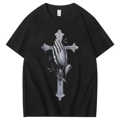 "Praying Hands Cross" Short-Sleeved T-shirt