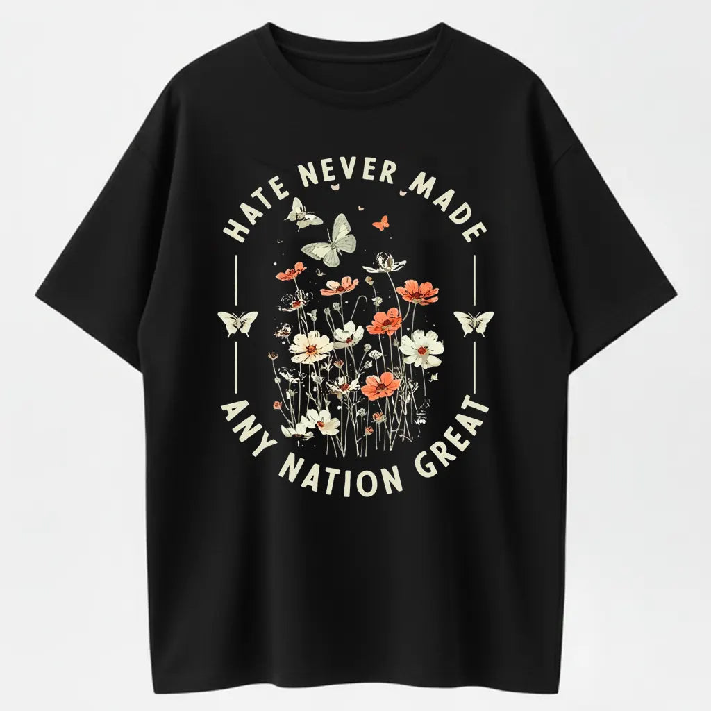 Hate Never Made Any Nation Great Peace Floral Organic Cotton Unisex T-Shirt