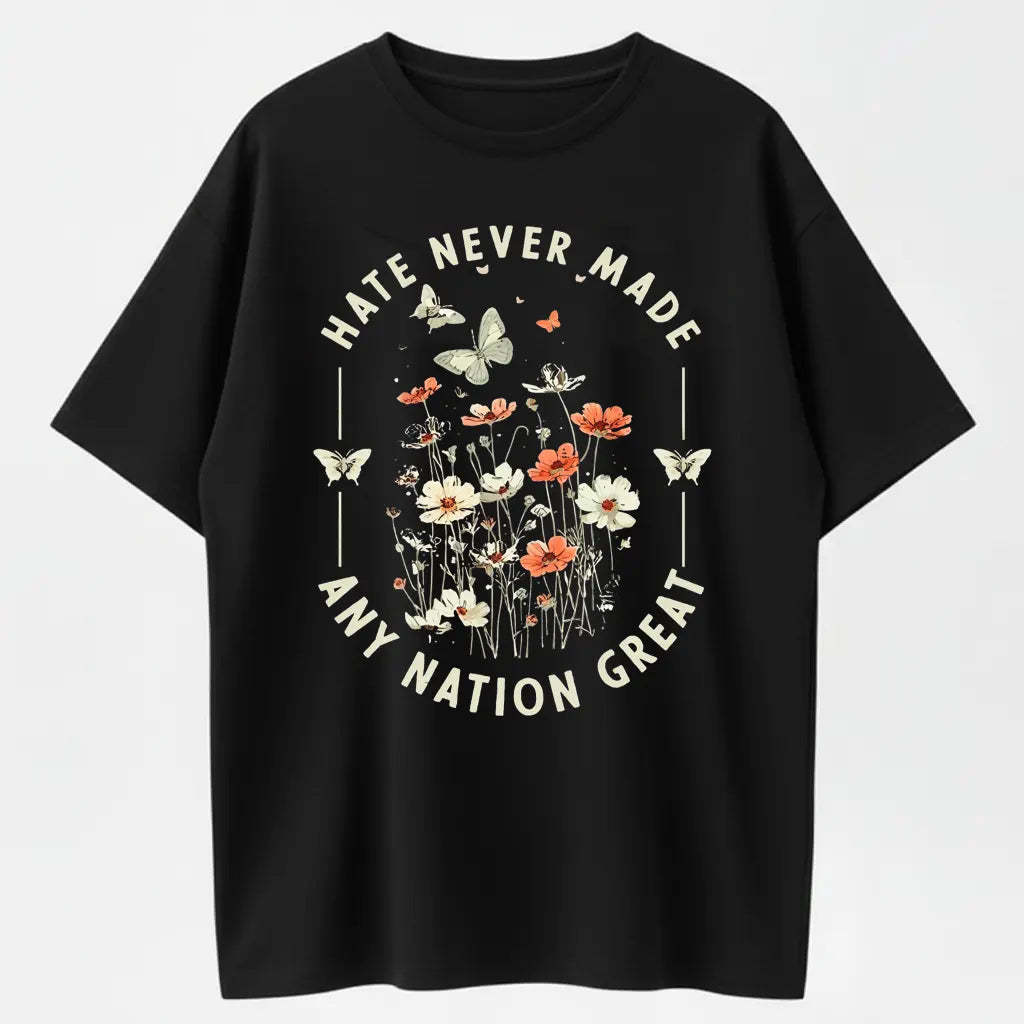 Hate Never Made Any Nation Great Peace Floral Organic Cotton Unisex T-Shirt