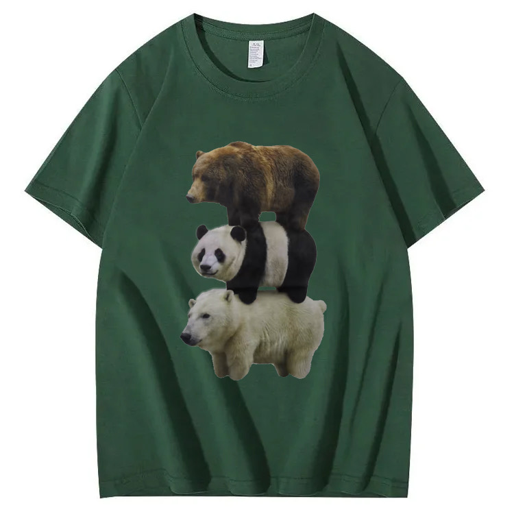 Adorable Three Bears Combo! Cartoon Print T-shirts Featuring Brown Bear, Panda, and Polar Bear