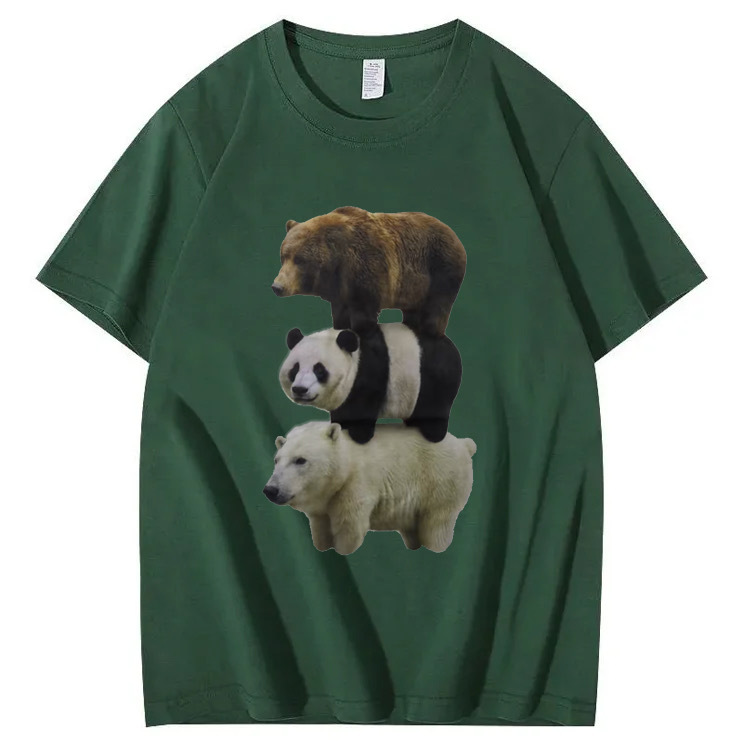 Adorable Three Bears Combo! Cartoon Print T-shirts Featuring Brown Bear, Panda, and Polar Bear