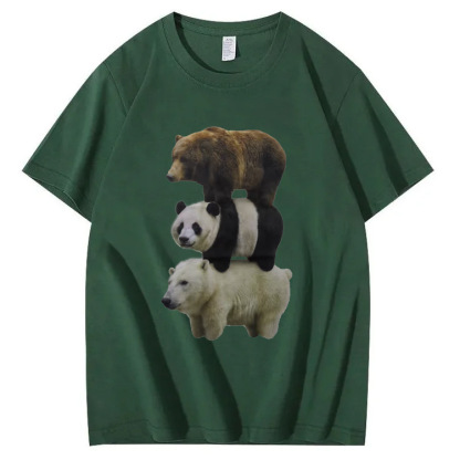 Adorable Three Bears Combo! Cartoon Print T-shirts Featuring Brown Bear, Panda, and Polar Bear