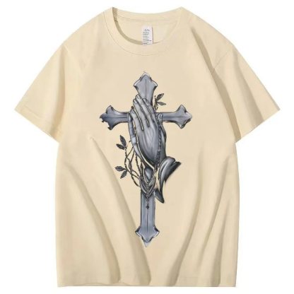 "Praying Hands Cross" Short-Sleeved T-shirt