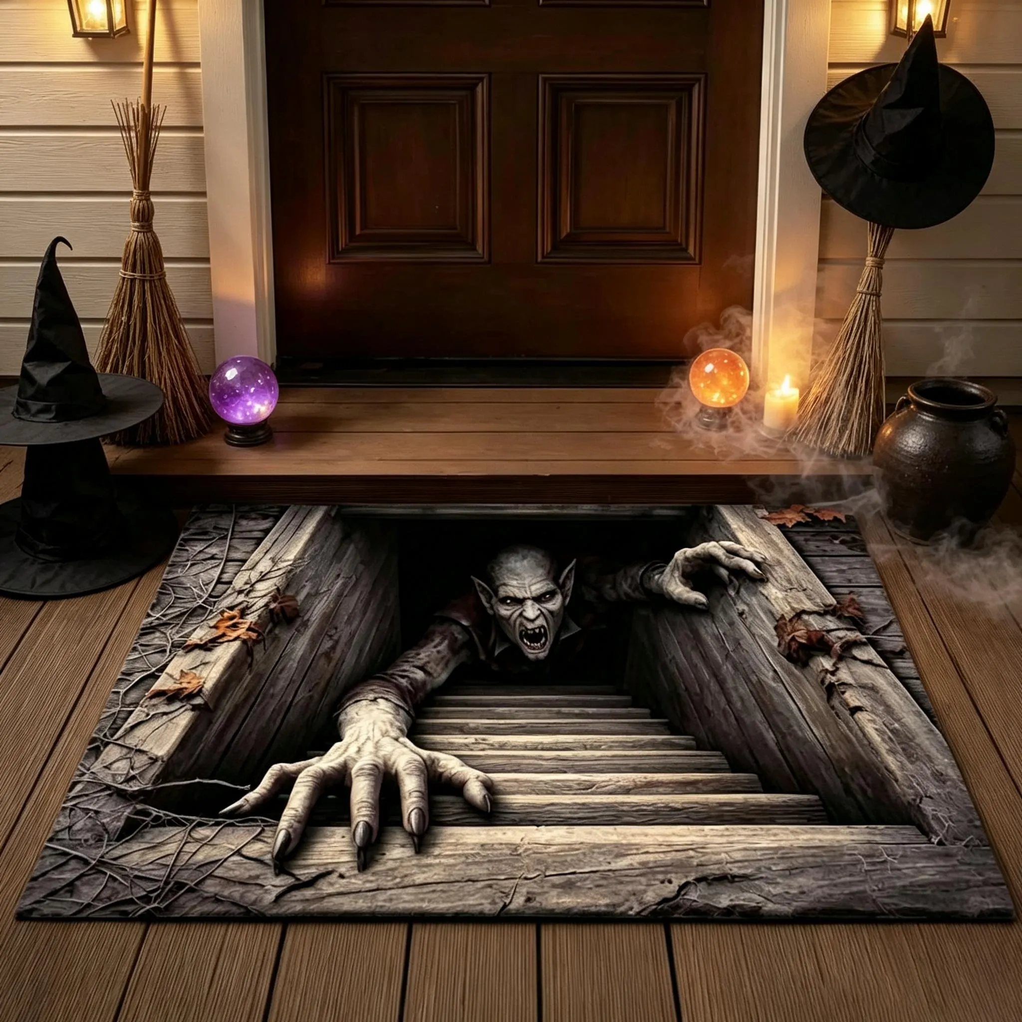 Halloween Front Door Mat – Festive 3D Visual Skull & Clown Horror Rug Halloween Front Door Mat – Festive 3D Visual Skull & Clown Horror Rug