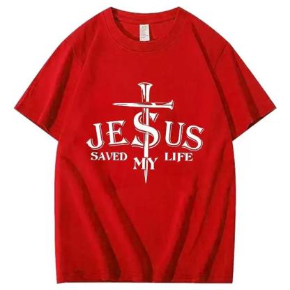 "Jesus Saved My Life" Cross-themed Short-Sleeve T-Shirt