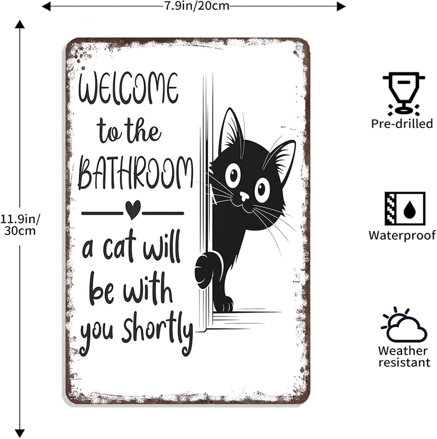 Vintage Black & White Cat Wall Art Plaque - "Welcome To The Bathroom" Funny Metal Sign, Home Decor Products, Vintage Plaque Decor, Animal Character Home Signs, 8x12in Retro Restroom Accent, Fun Gift Idea,sohochic Vintage Black & White Cat Wall Art Plaque - "Welcome To The Bathroom" Funny Metal Sign, Home Decor Products, Vintage Plaque Decor, Animal Character Home Signs, 8x12in Retro Restroom Accent, Fun Gift Idea,sohochic