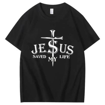 "Jesus Saved My Life" Cross-themed Short-Sleeve T-Shirt