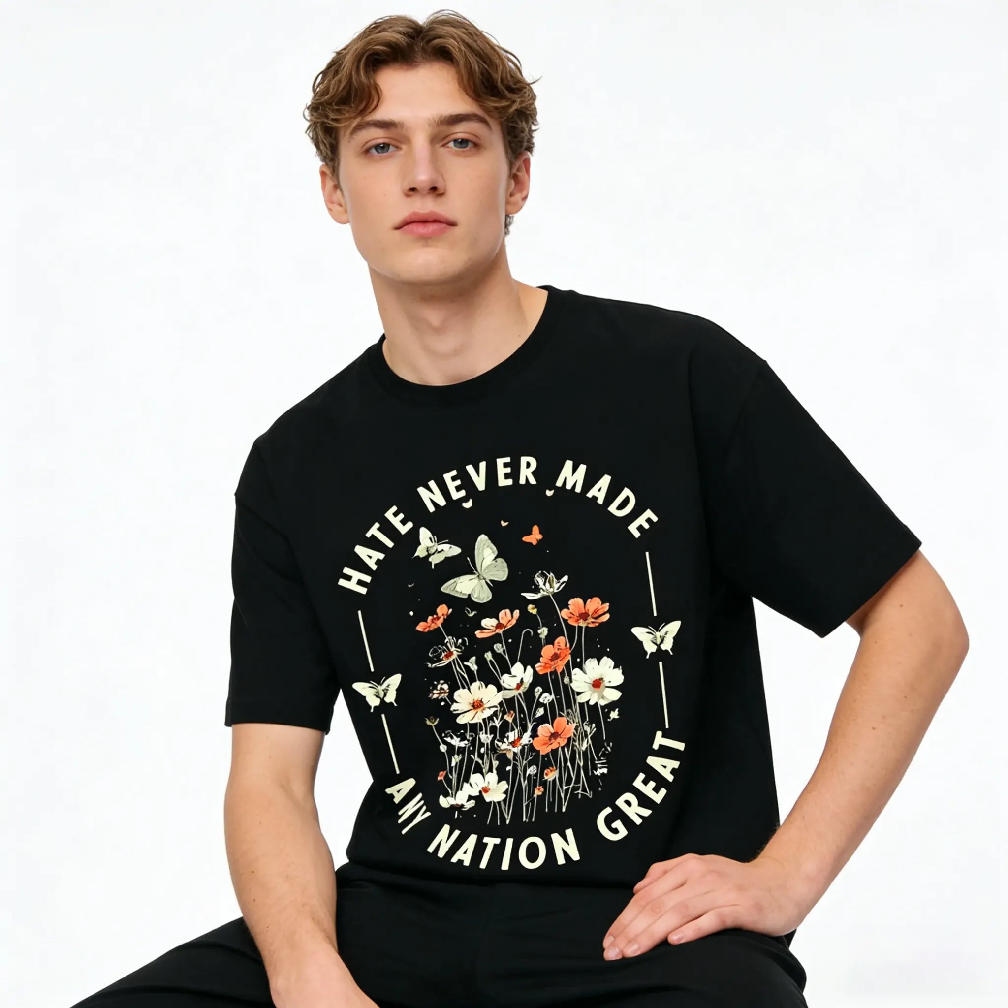 Hate Never Made Any Nation Great Peace Floral Organic Cotton Unisex T-Shirt