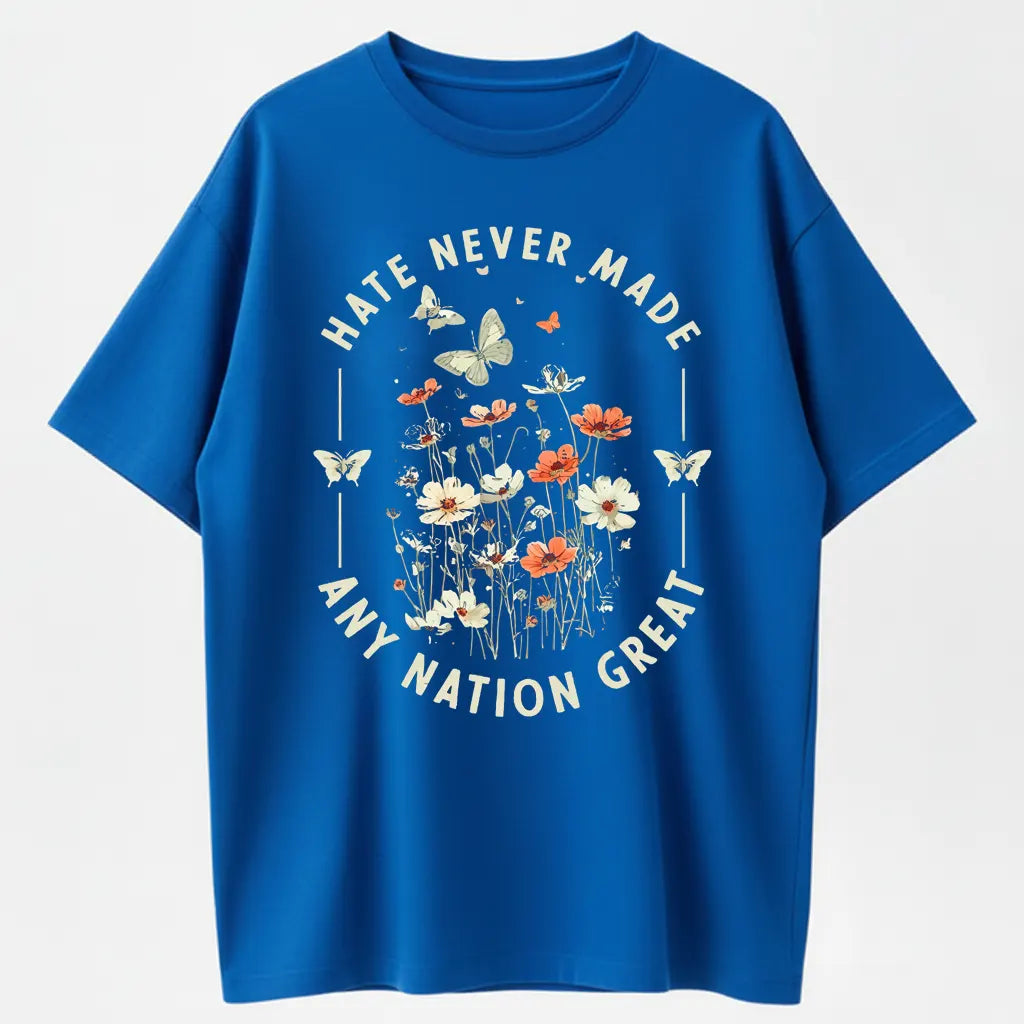 Hate Never Made Any Nation Great Peace Floral Organic Cotton Unisex T-Shirt