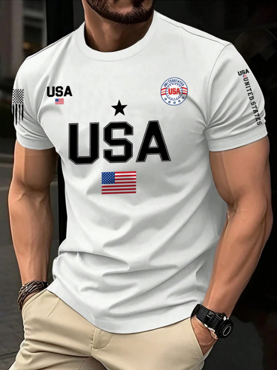 Men's American flag print crew neck T-shirt