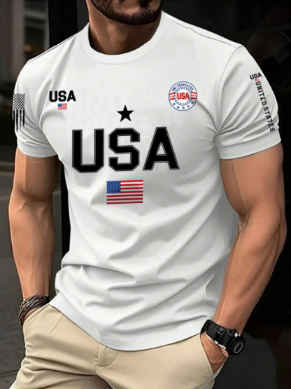 Men's American flag print crew neck T-shirt