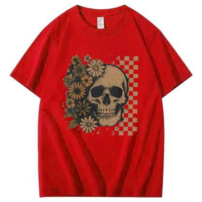 Women's Soft Summer T-Shirt Skull Graphic Tee, Cute Spooky Halloween Tee