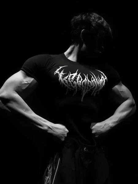 2pcs Men's Gothic Gym T-Shirts - Wing Print, Anti-Slip Seams for Intense Training, Stretch Fabric, Slim Fit, Black & White, Polyester Blend Workout Tops for Fitness, Bodybuilding & Streetwear 2pcs Men's Gothic Gym T-Shirts - Wing Print, Anti-Slip Seams for Intense Training, Stretch Fabric, Slim Fit, Black & White, Polyester Blend Workout Tops for Fitness, Bodybuilding & Streetwear
