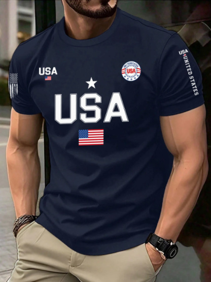 Men's American flag print crew neck T-shirt