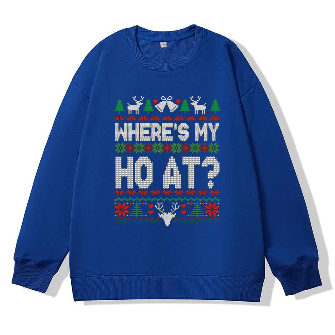 （Includes two styles）Where My Ho's At Ho Matching Couple Christmas Ugly Sweater Sweatshirt